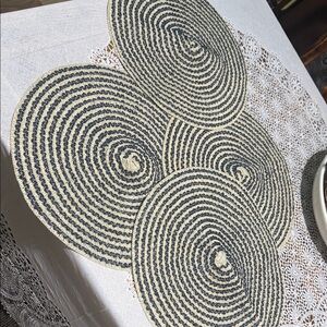 Striped Cream and navy blue Woven Placemats